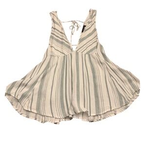 Fab’rik Cream W/ Sage Stripes Babydoll Boho Tie Back 100% Rayon Tank Top